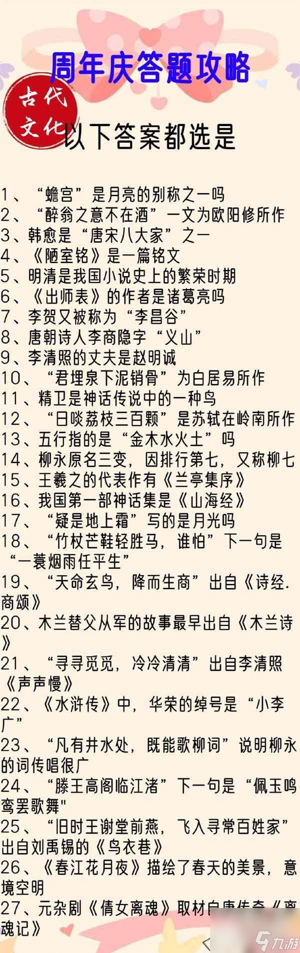 盛世芳华二周年紫禁谜集全问题答案汇总