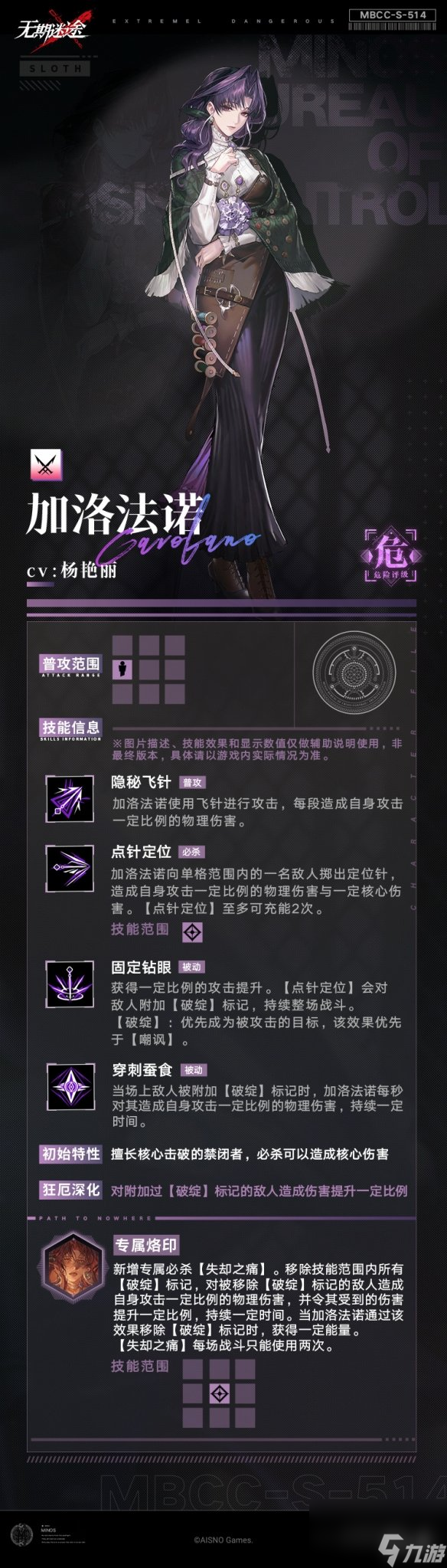 《无期迷途》中加洛法诺的技能详解及表现如何？