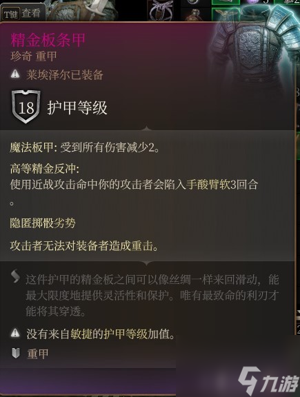 博德之门3精金套装面板属性一览