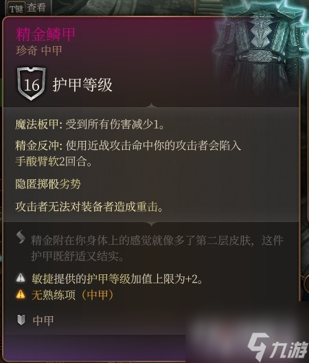 博德之门3精金套装面板属性一览