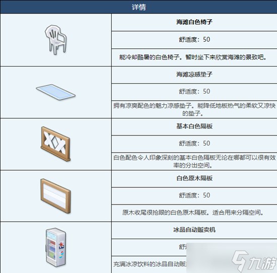 蔚藍(lán)檔案海灘邊組合家具圖鑒介紹