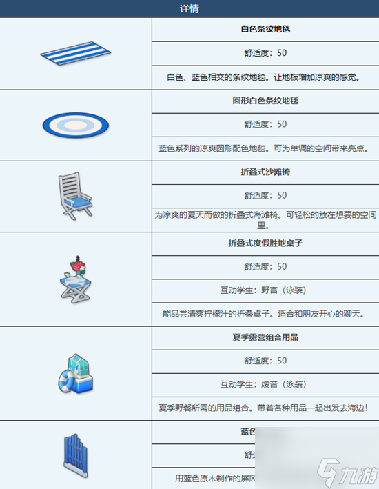 《蔚藍(lán)檔案》避暑勝地泳池派對(duì)組合家具圖鑒詳解