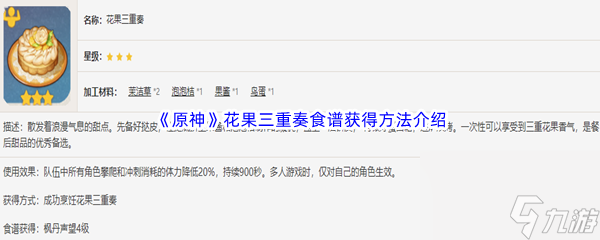 《原神》花果三重奏食谱获取方法介绍