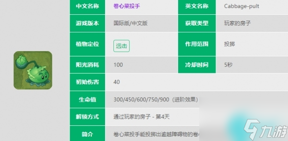 植物大战僵尸2卷心菜投手数据图-植物大战僵尸2卷心菜投手效果一览