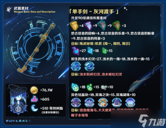 原神钓鱼武器「单手剑•灰河渡手」强度分析