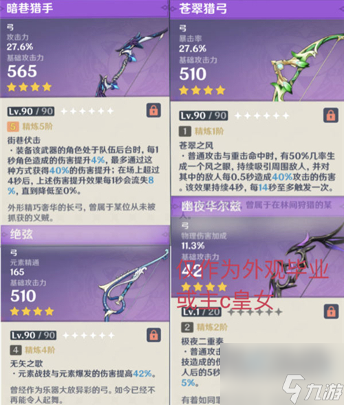 新手前期给皇女用什么四星好 原神菲谢尔武器圣遗物推荐