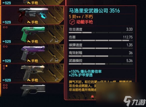 《赛博朋克2077》动能手枪个人向排行一览