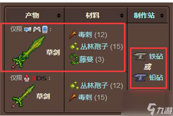 泰拉瑞亚手游草剑合成不了的原因