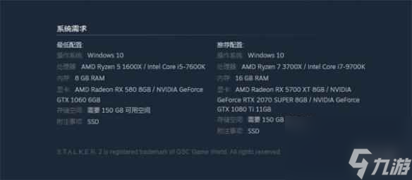 《潜行者2切尔诺贝利之心》steam配置要求