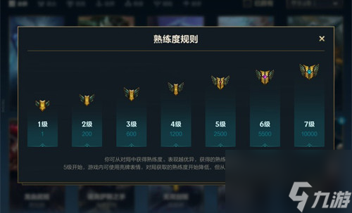 各级需要多少熟练度 英雄联盟手游熟练度等级表