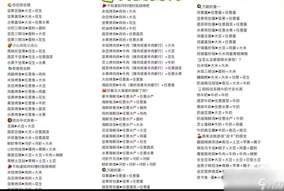 《皮卡堂之夢(mèng)想起源》菜譜大全最新