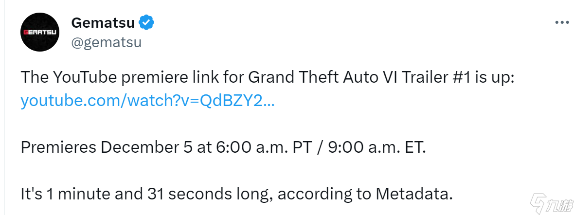 惯例！《GTA6》预告时长或为1分31秒