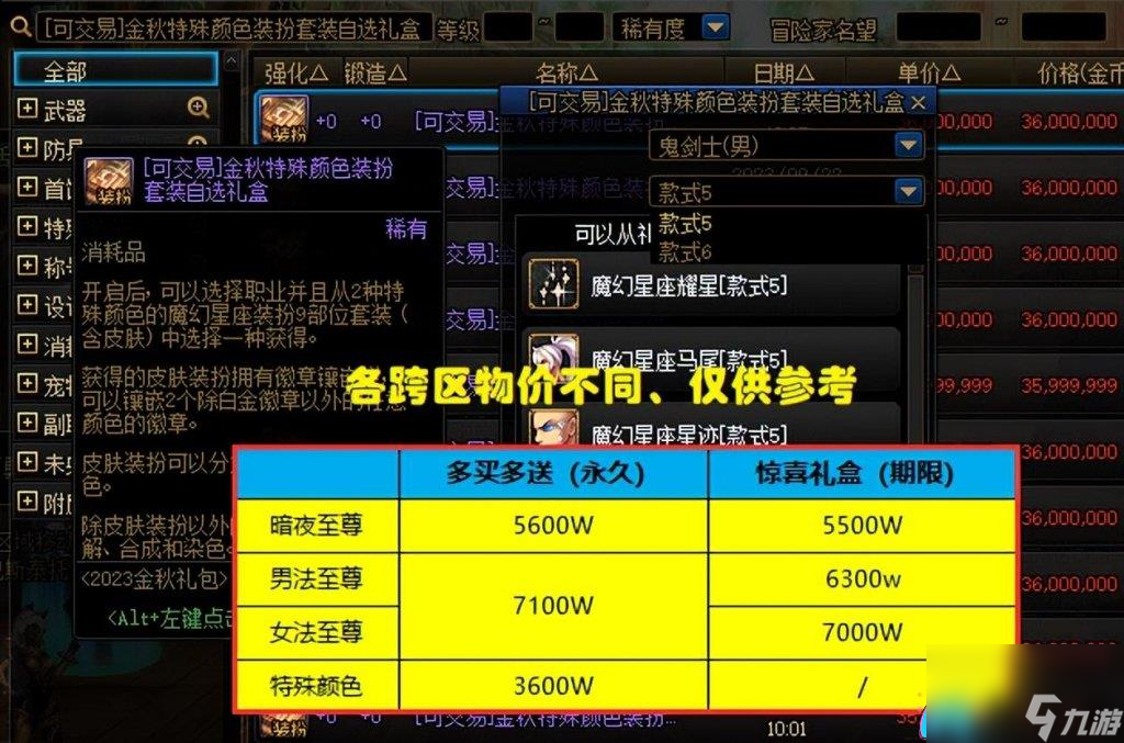 地下城dnf天空套多少钱一套怎么卖