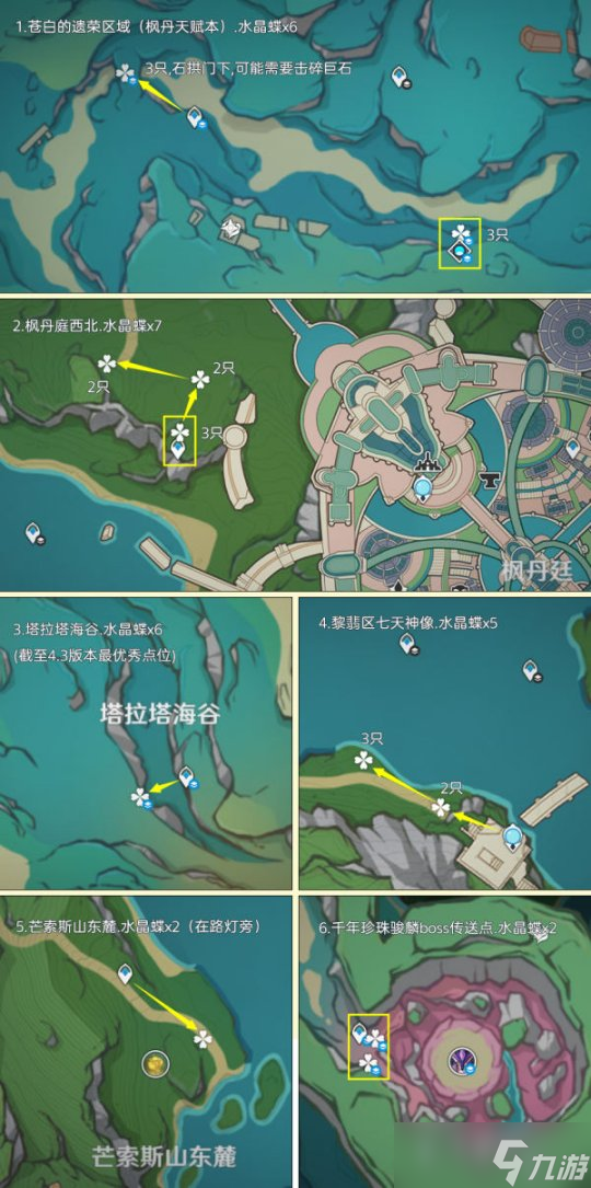 【原神】素材之旅，晶蝶/晶核高效率采集超长路线篇