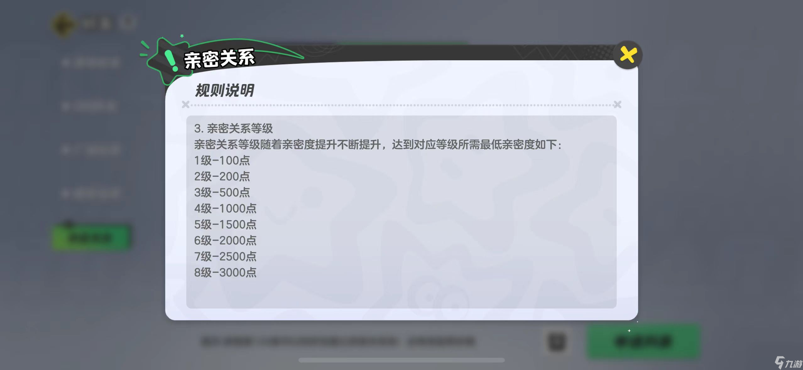 元梦之星亲密度对照表