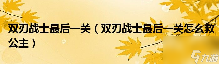 双刃战士最后一关通关教学（双刃战士最后boss打法简介）