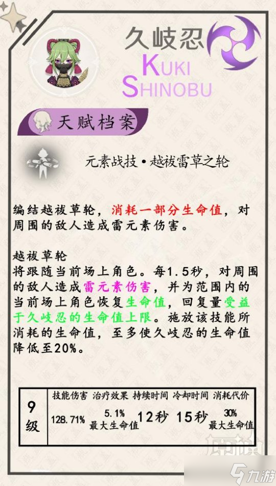 久歧忍角色攻略心得，久歧忍角色天赋解析