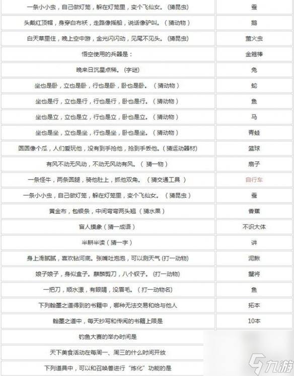 梦幻西游元宵节答题答案大全
