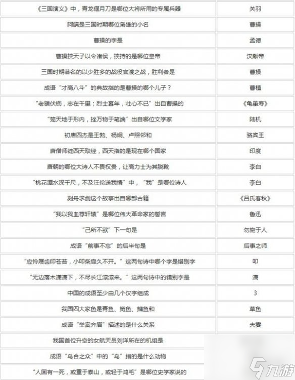 梦幻西游元宵节答题答案大全