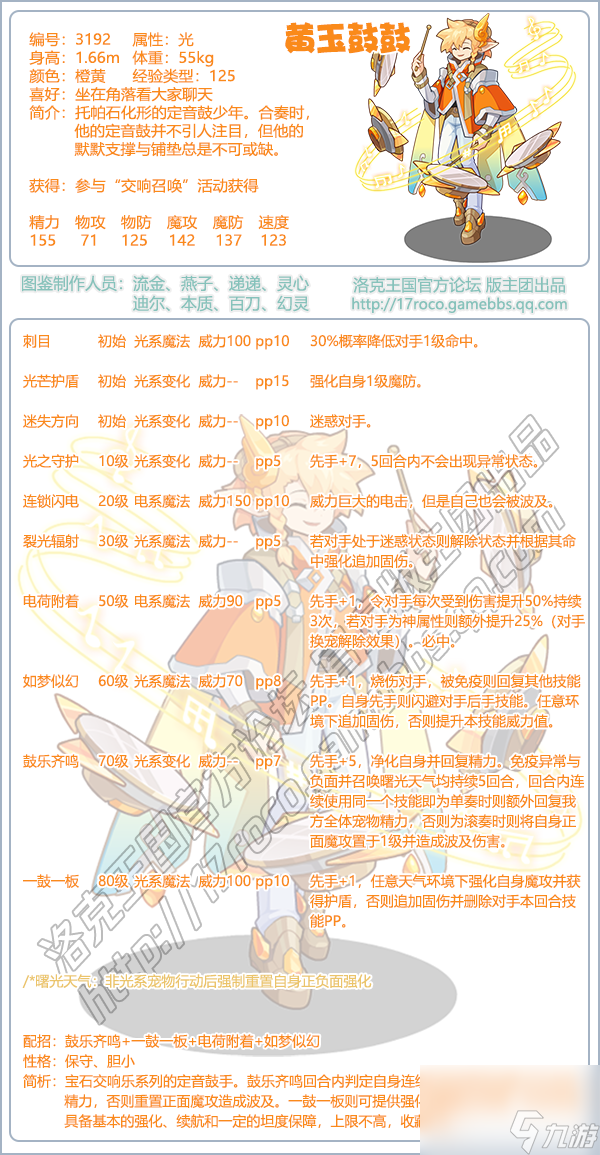 洛克王国黄玉鼓鼓技能表图鉴