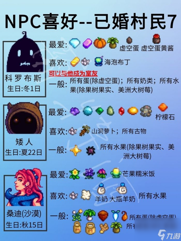 《星露谷物語(yǔ)》不可結(jié)婚npc喜好詳情 不可結(jié)婚npc人物喜好一覽