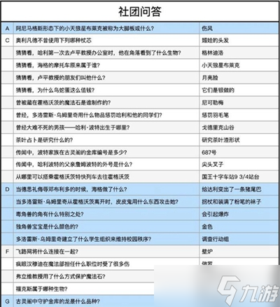 哈利波特魔法觉醒社团问答活动答案大全