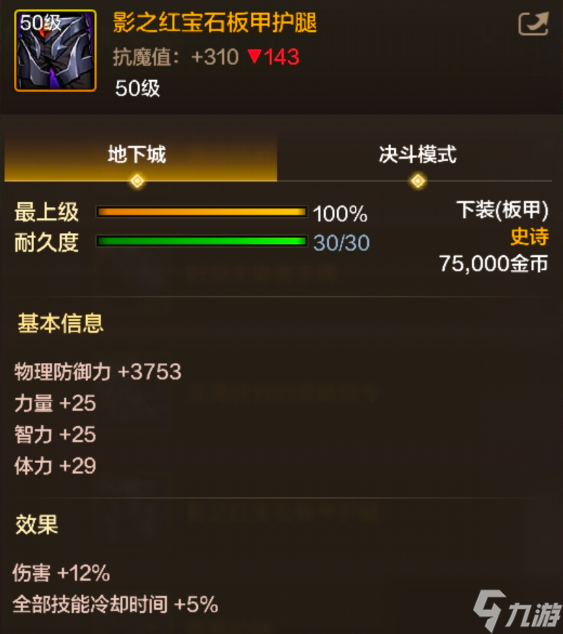 《地下城与勇士起源》影之红宝石板甲护腿装备图鉴一览