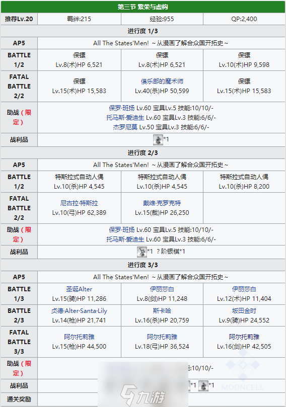 FGO合众国开拓史复刻第三节配置 主线本配置掉落攻略
