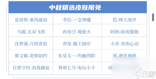 王者荣耀2024年中秋节限免皮肤有哪些 不懂的看