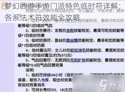 梦幻西游手游门派特色临时符详解：各系法术符效能全攻略