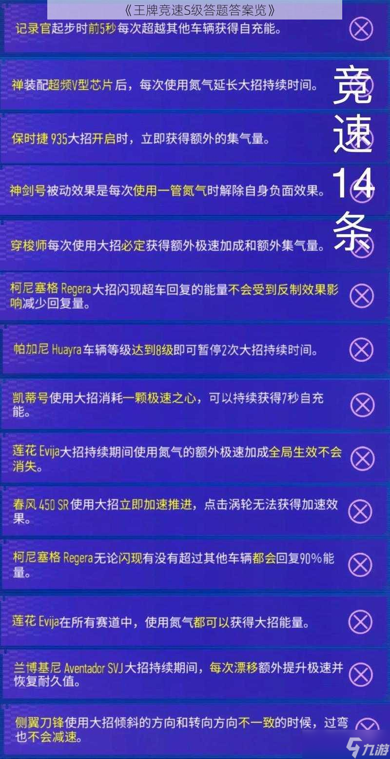 《王牌竞速S级答题答案览》