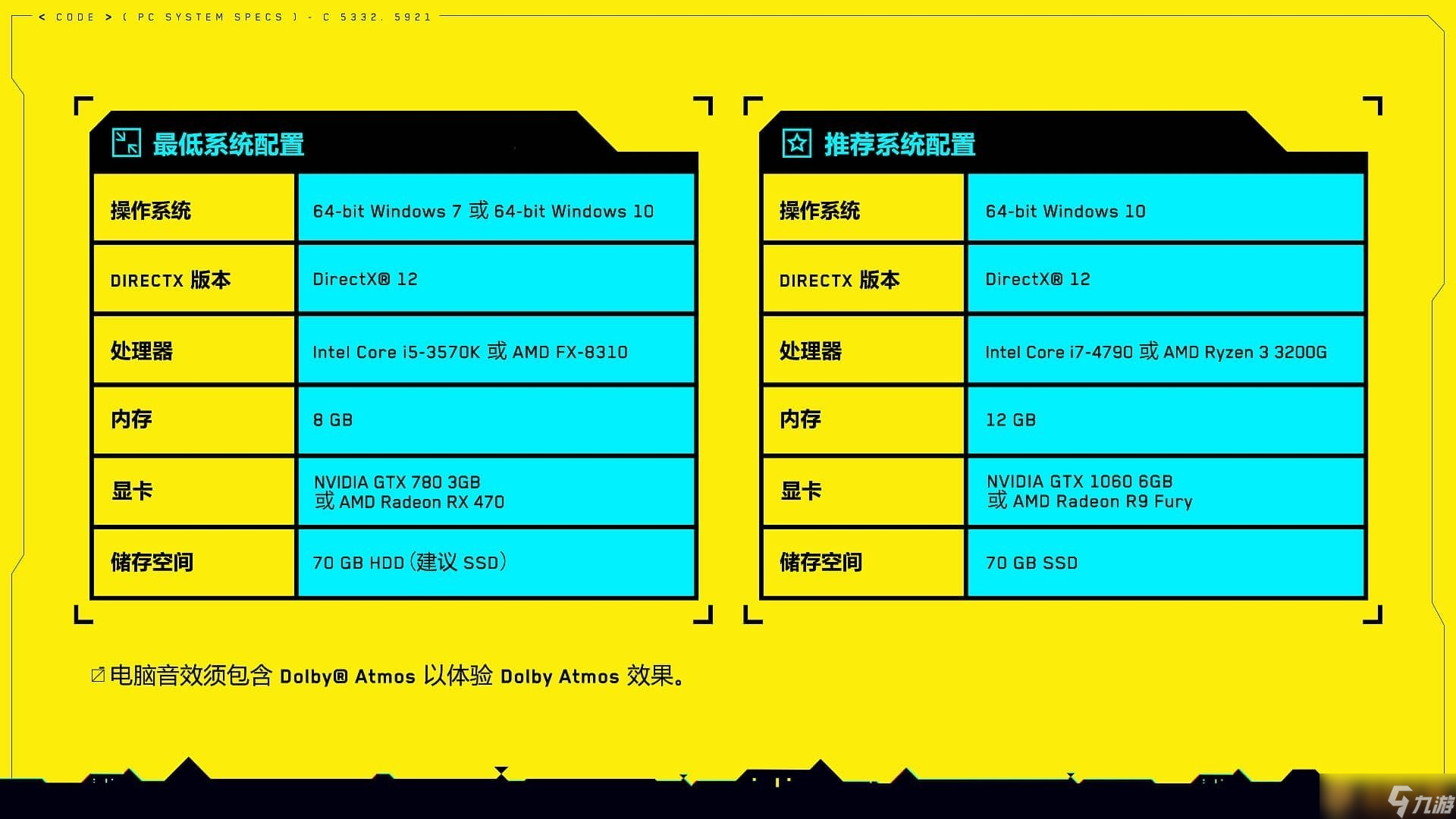 《赛博朋克2077》笔记本配置要求一览