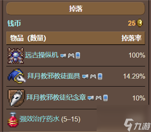 泰拉瑞亚拜月教邪教徒掉落物品有哪些