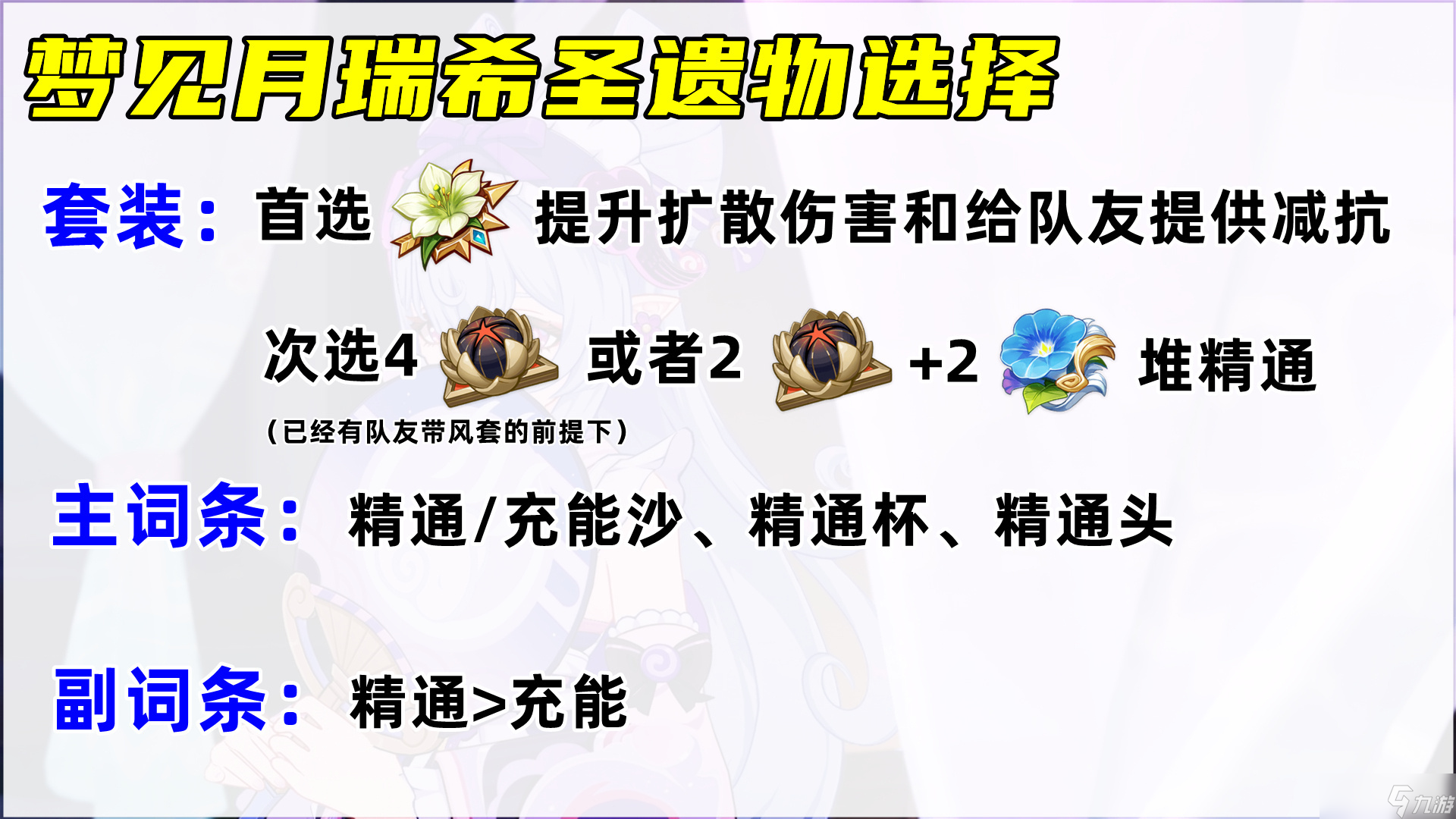 原神梦见月瑞希培养攻略，圣遗物武器配队命座分析，平替武器首选祭礼