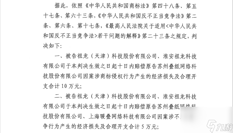 叠纸诉祖龙不正当竞争案一审胜诉 祖龙反诉