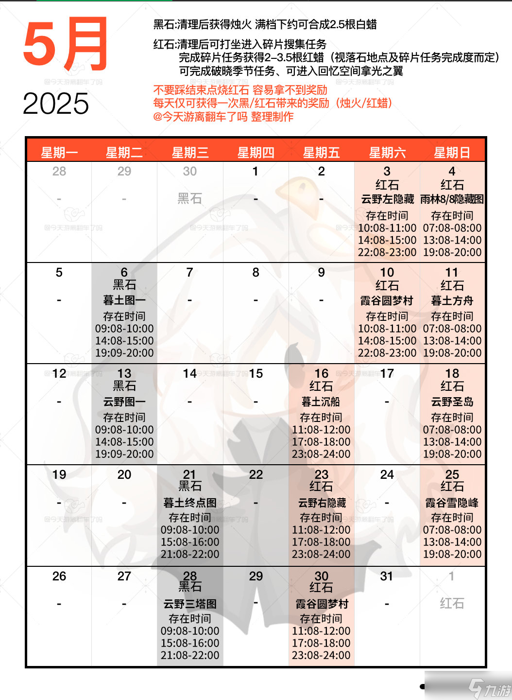 光遇5月红石在哪里 光遇5月红石日历2025