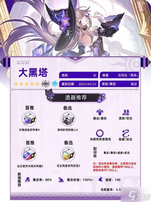 《崩坏星穹铁道》大黑塔3.3版本培养攻略 大黑塔出装配队与抽取建议