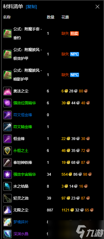 《魔兽世界》wlk附魔375-450最省材料攻略