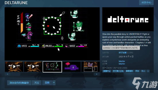 《傳說之下》制作人新作《Deltarune》爆火！發(fā)售首日Steam在線破13萬 好評如潮!
