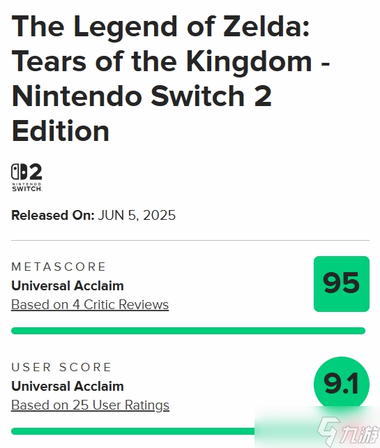《塞尔达王国之泪Switch 2版媒体评分公布》