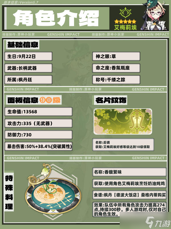 原神5.7艾梅莉埃角色培养攻略