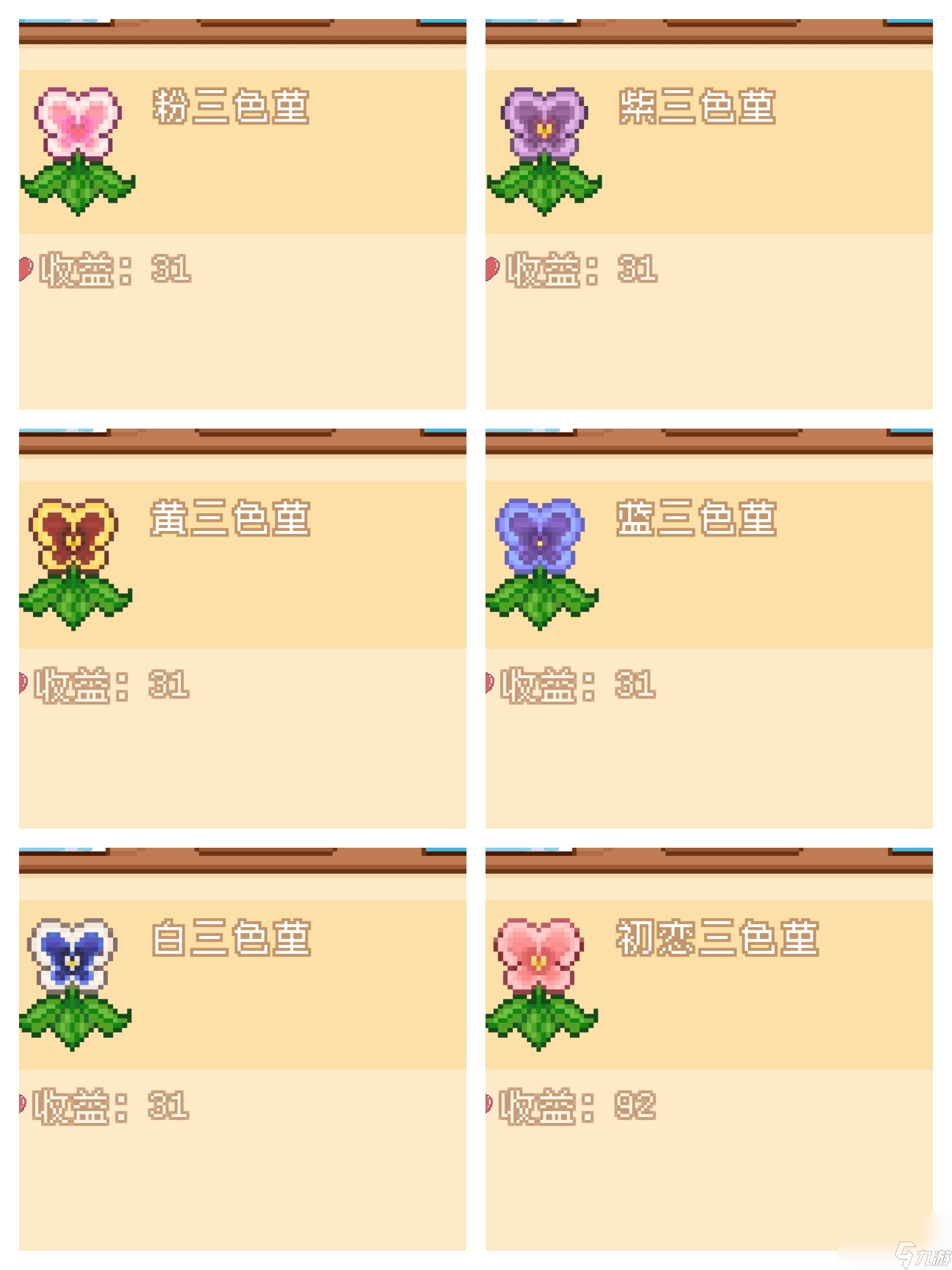 《我的可愛村》花朵價格帶圖版