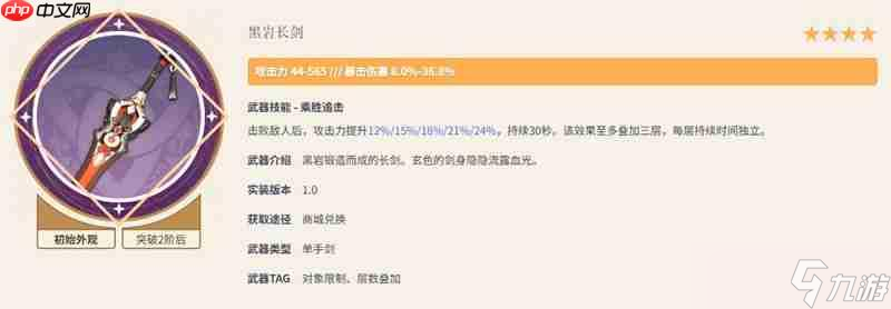 原神黑岩长剑90级面板是多少 黑岩长剑满级属性详解