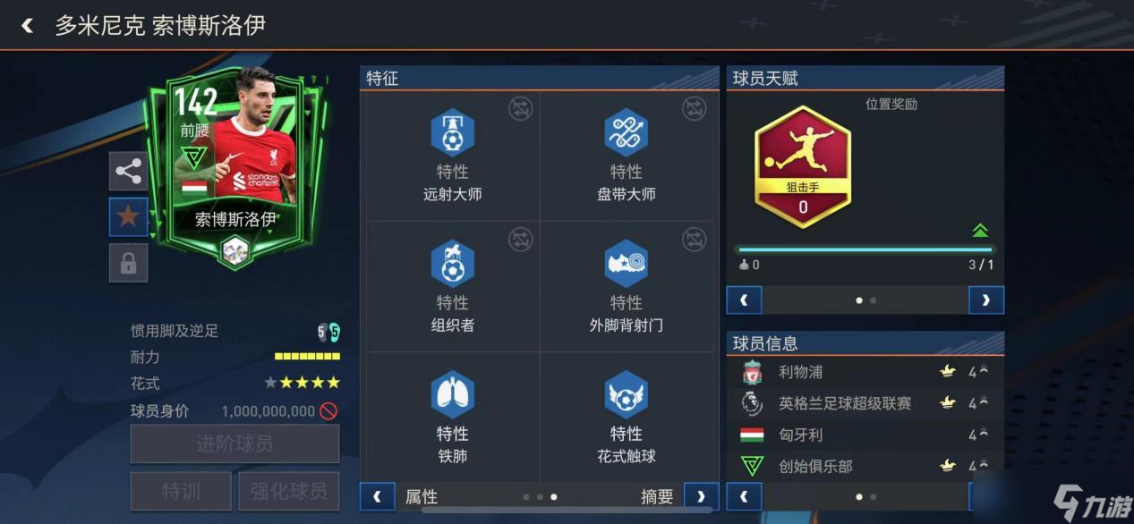 FC足球世界狙击手天赋前腰推荐——索博斯洛伊