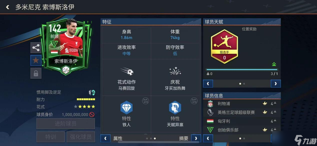 FC足球世界狙击手天赋前腰推荐——索博斯洛伊