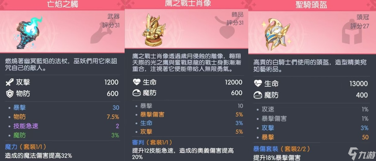 龙魂旅人常见角色装备推荐