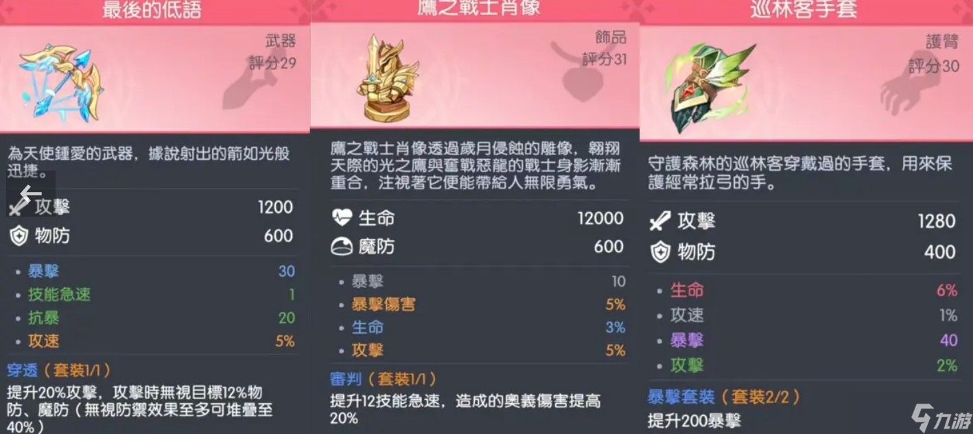 龙魂旅人常见角色装备推荐