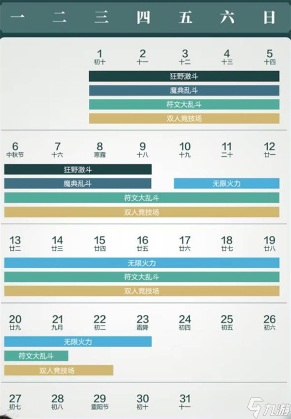 英雄联盟手游2025年10月娱乐模式日历一览