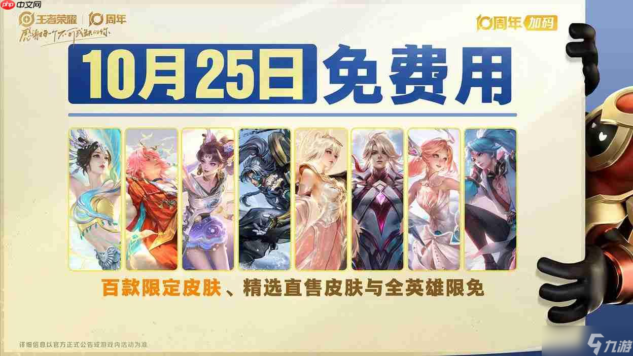 王者荣耀十周年福利大全-王者荣耀十周年点券皮肤免费送