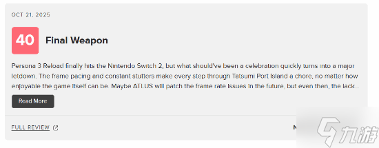《女神异闻录3：Reload》NS2版M站79分！NS2必玩之作！